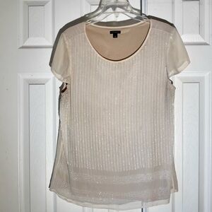 Ann Taylor Size Large Beige Blouse with Clear Beading on Front and Lined
